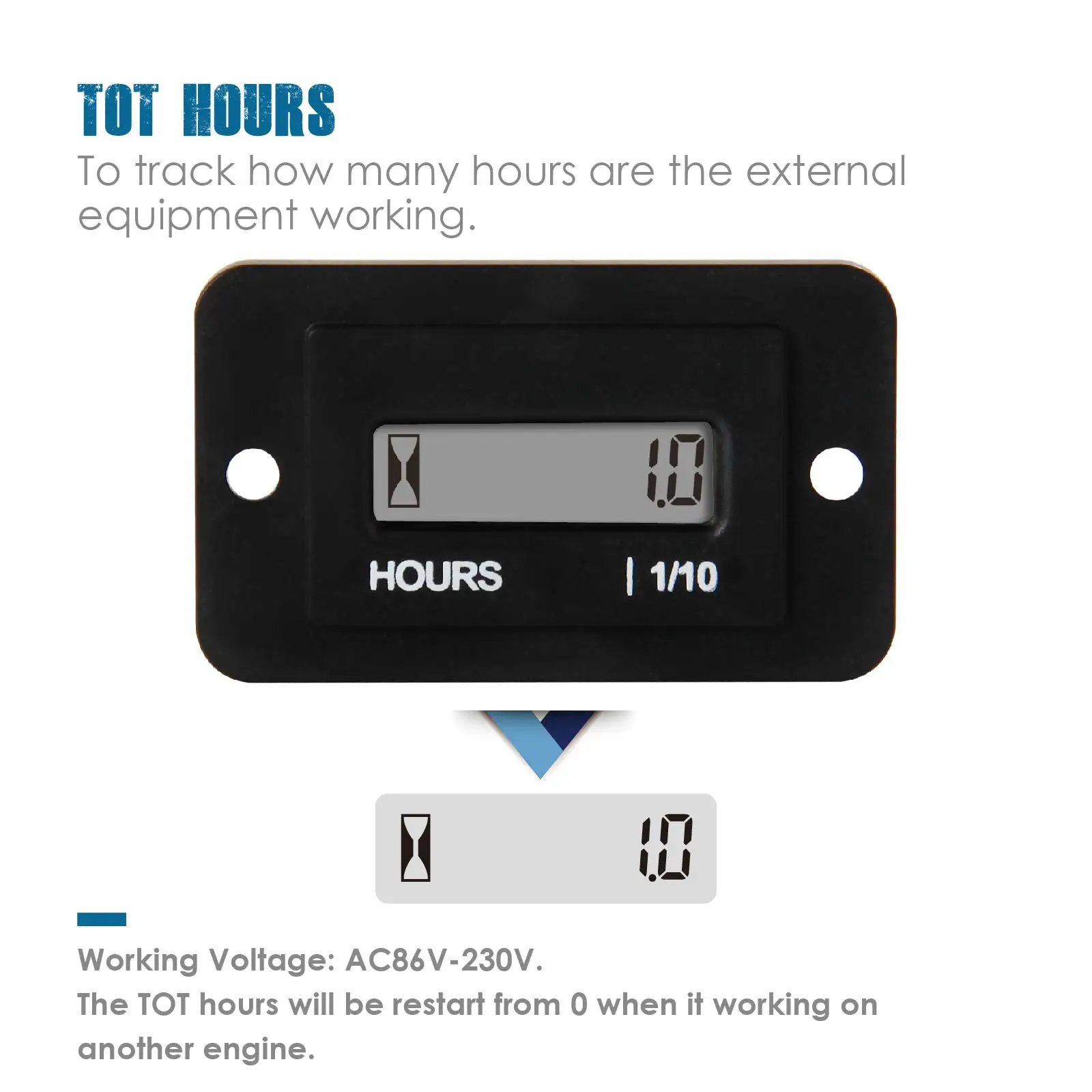 Digital LCD Hour Meter Reset Hour Counter for Diesel Engine  Petrol Engine ATV Pit Bike, Quad Bike Jet Ski AC 86-230V