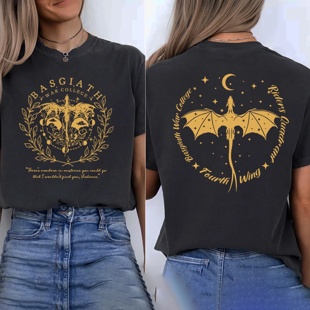 Fourth Wing Double-Sided T-Shirt Basgiath War College T Shirt Unisex Short Sleeve Graphic T Shirts Fly or Die Tshirt Bookish Tee