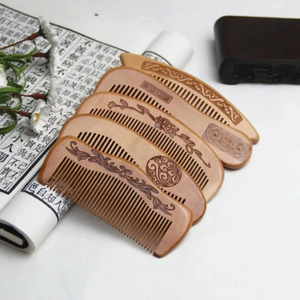 Natural Peach Wood Comb 1 Pcs with Closed Teeth Anti-static Beard Comb Head Massage Hair Care Brush for Travel