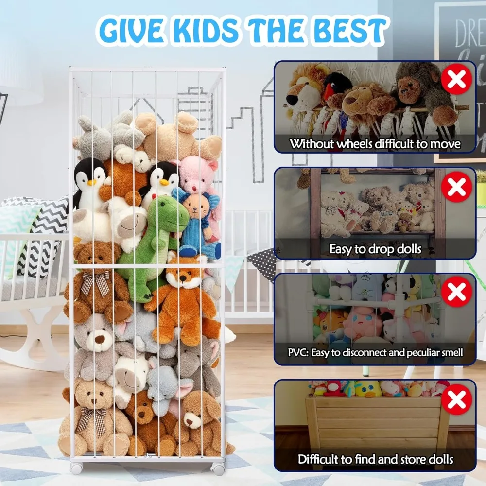 منظم تخزين أنبوب معدني كبير جدًا للحيوانات المحشوة بعجلات الفرامل