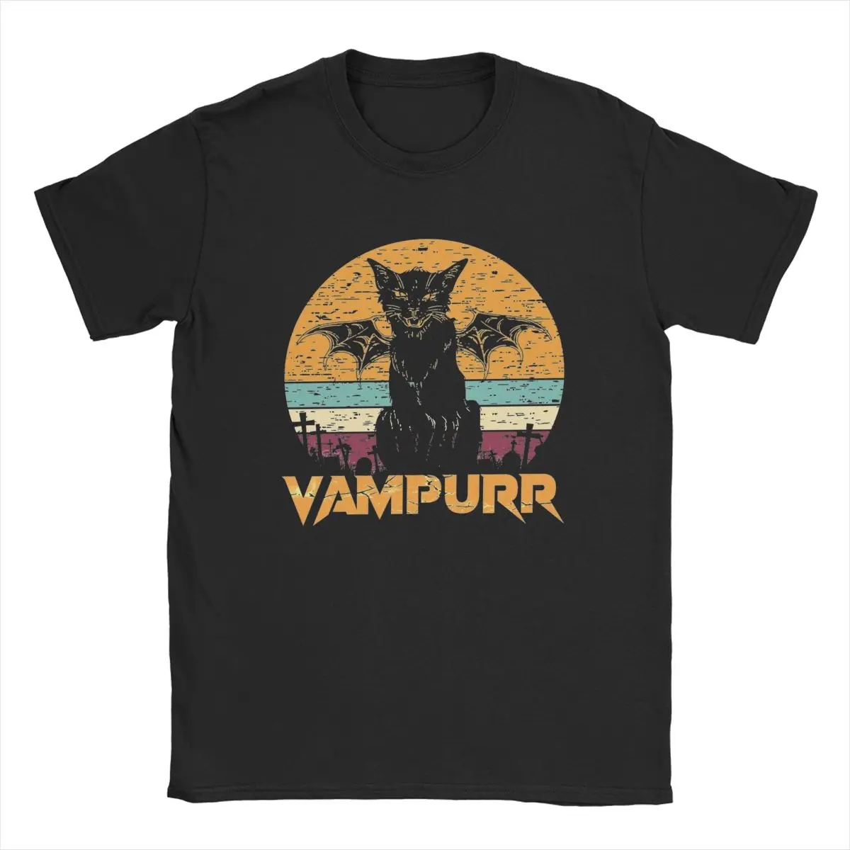 Men Vampurr Vintage Funny Cat Lover Halloween T Shirt Pure Cotton Tops Novelty Short Sleeve Crew Neck Tees Plus Size T-Shirt