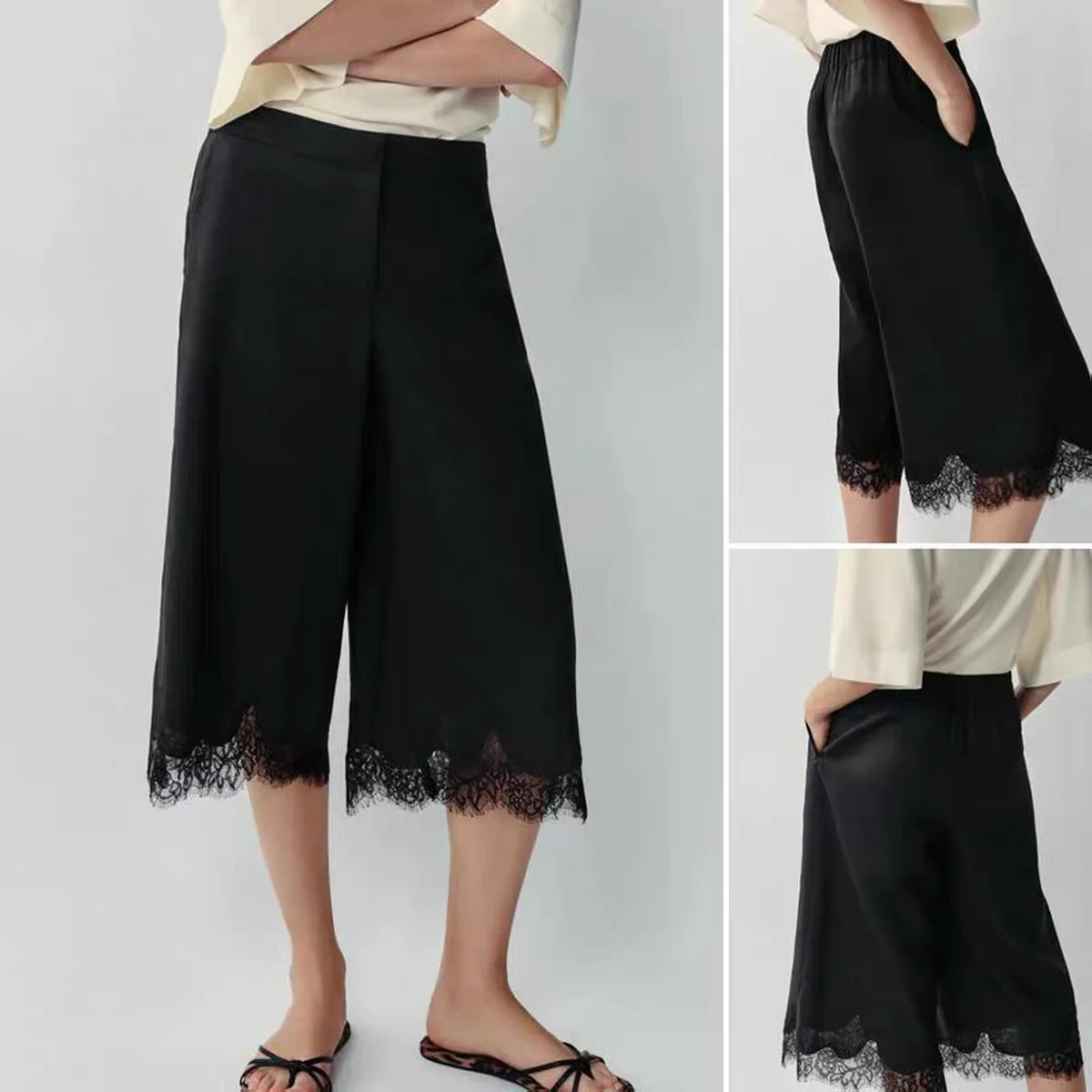 Fashionable Lace Decorated Casual Shorts Women's Spring Summer New Arrival Polyester Fiber Elastic Waist Natural Waist
