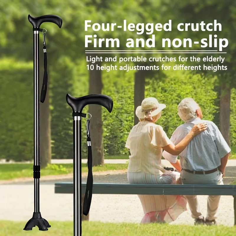 

1PC Elderly retractable crutches, walking sticks, four-legged & one-legged crutches. Ultra light non-slip walking stick, 10 gea