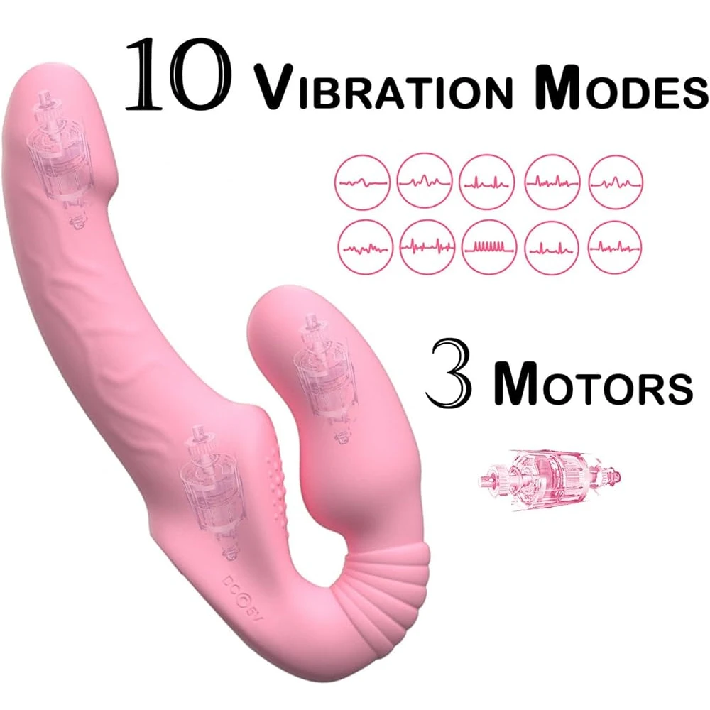 Strapless Strap-on Dildo Vibrator with Remote Control for Women Lesbian Couples G-Spot Double-Ended Adult Sex Toys with 10 Modes