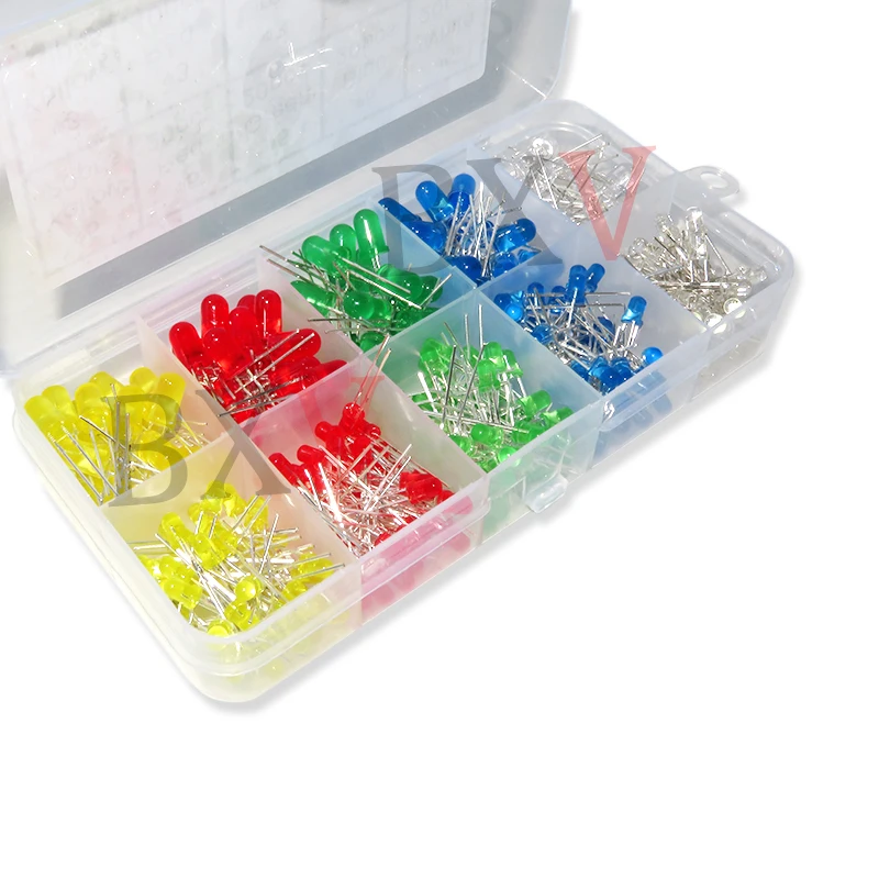 300PCS/Set 3mm 5mm LED Light White Yellow Red Green Blue 10Values Assorted Kit DIY LED Set 3V 20mA New Original LED Diode