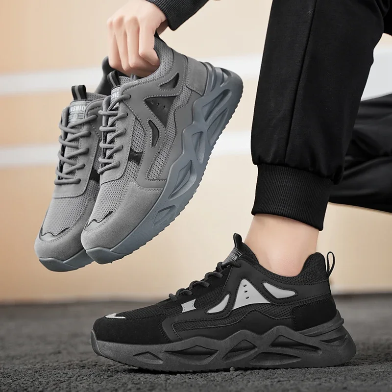 Scarpe da ginnastica casual da uomo grigie da esterno in mesh traspirante da donna leggere con assorbimento degli urti da tennis sportive da corsa scarpe da jogging nere