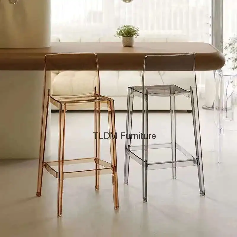 

Light Luxury Bar Stool Transparent Acrylic High Stool Creative Cafe Bar Stool Home Living Room Furniture Simple High Chair
