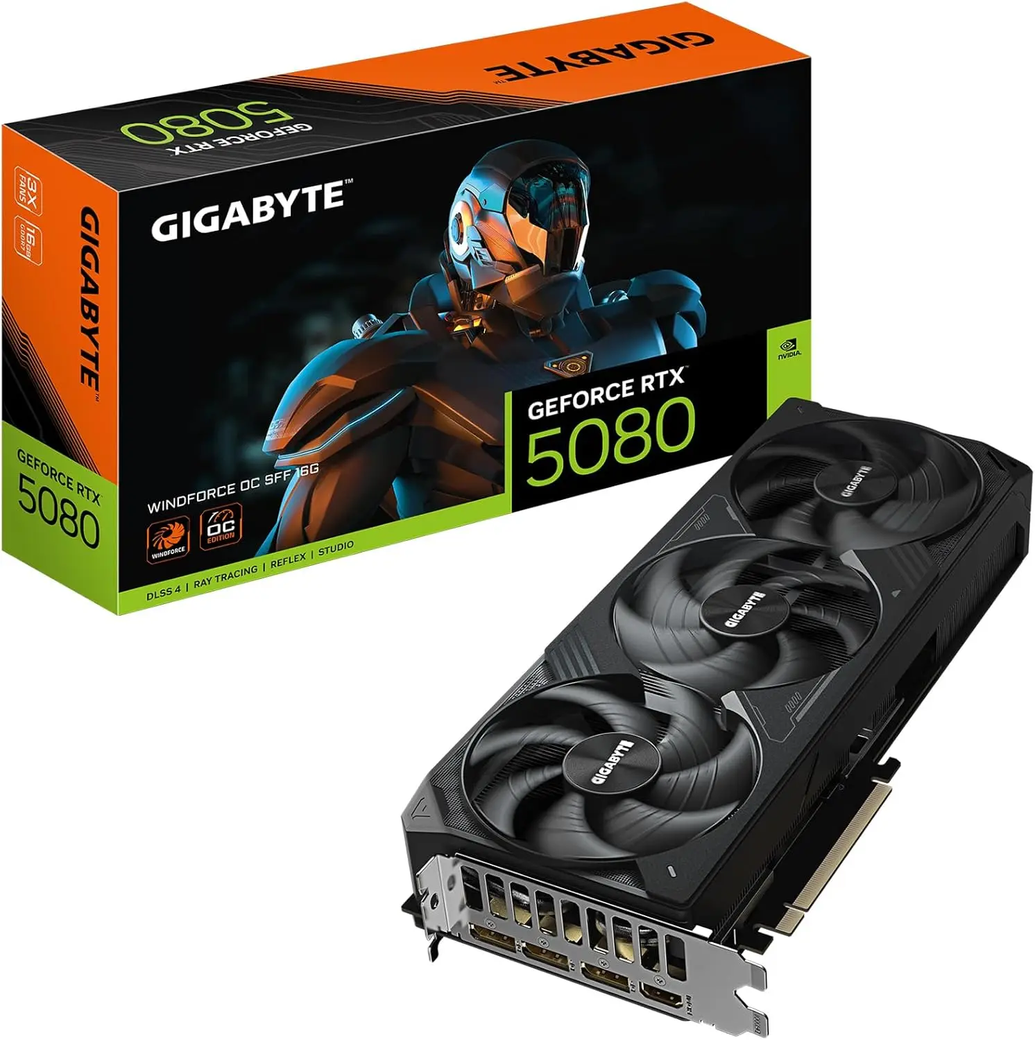 

GeForce RTX 5080 WINDFORCE OC SFF 16G Graphics Card, WINDFORCE Cooling System, 16GB 256-bit GDDR7, GV-N5080WF3OC-16GD Video Card