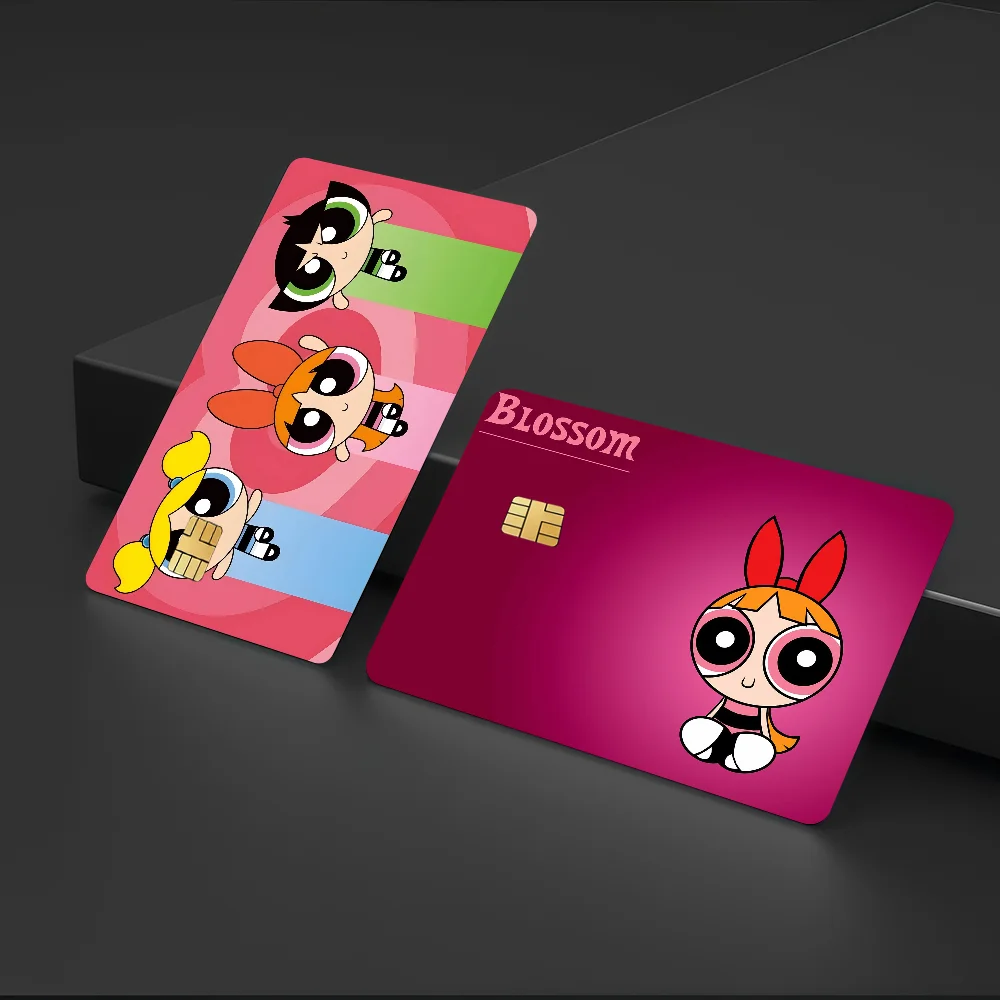 الكلاسيكية الكرتون T-The Powerpuff الفتيات أنيمي الغطاء الأمامي لاصق غشائي الجلد لبطاقة الخصم الائتمان رقاقة صغيرة كبيرة #2