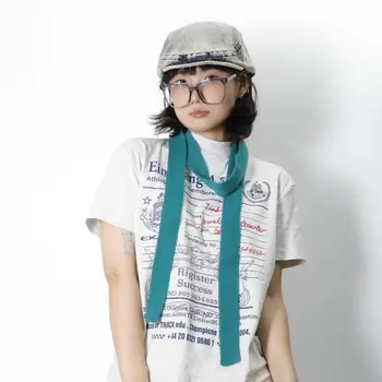 Trendy Harajuku dar uzun eşarp alt kültür ince Y2K örme eşarp Streetwear rahat gerdanlık flama kız