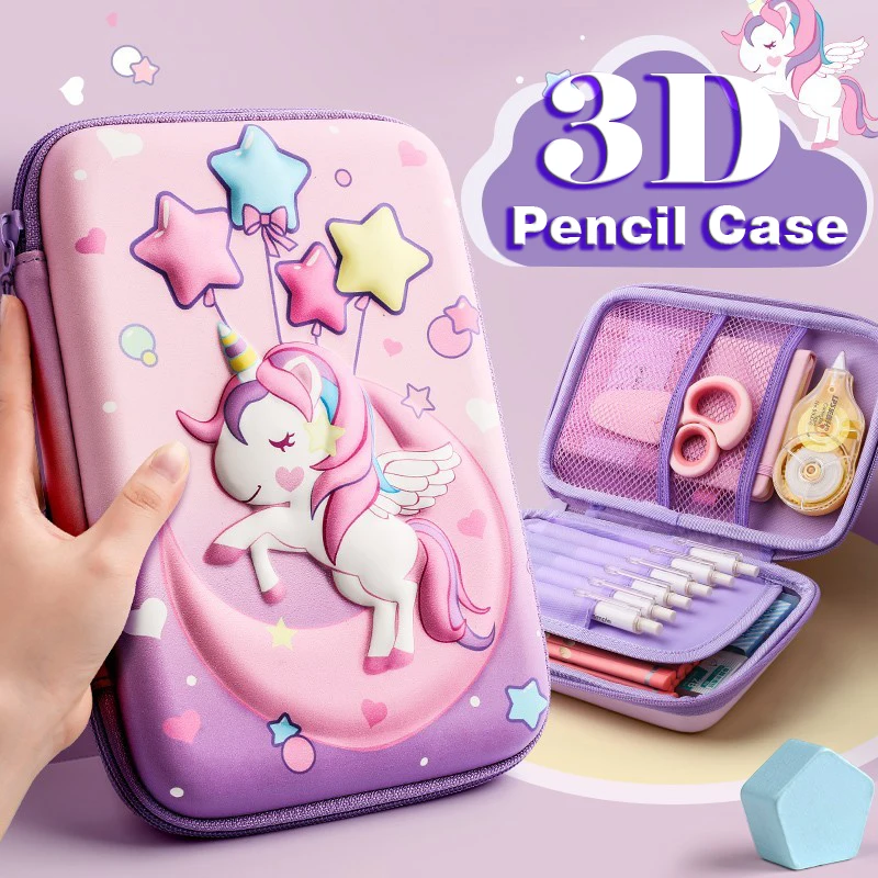 Imagem -02 - Grande Capacidade Unicórnio Lápis Case Kawaii Pen Box Bolsa Pen Pouch Back to School Suprimentos Organizador Papelaria Coreano e Japonês 3d