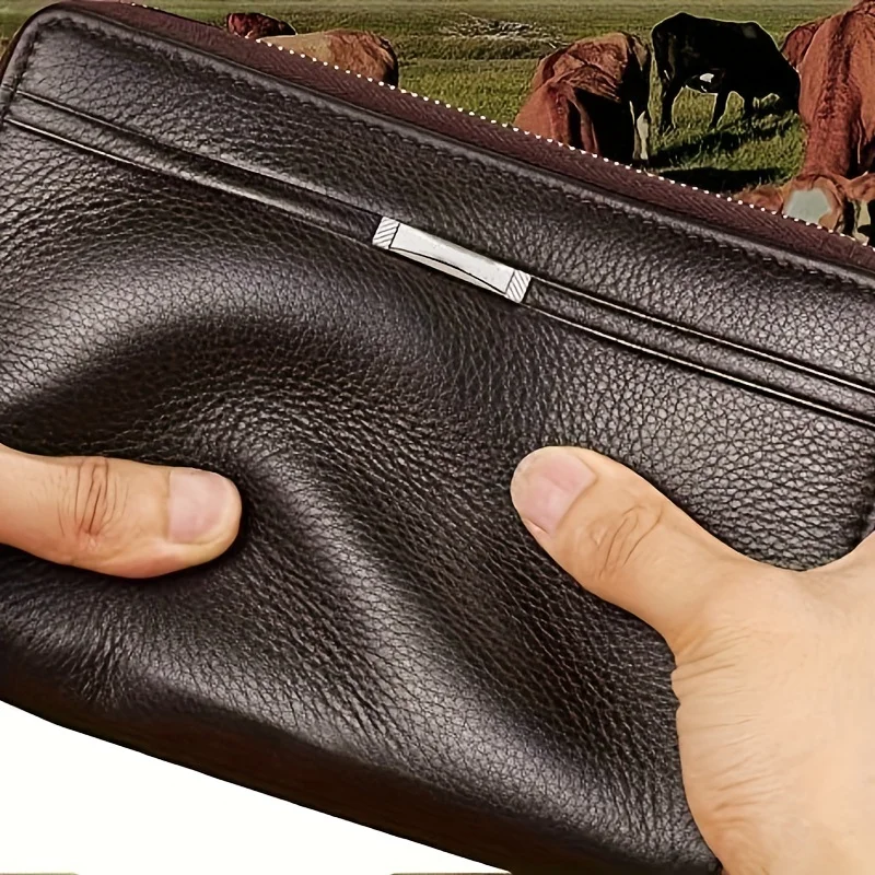 Portafoglio da uomo con cerniera lunga di grande capacità, pochette in pelle sintetica, borsa da lavoro con custodia porta carte per telefono, regalo per lui