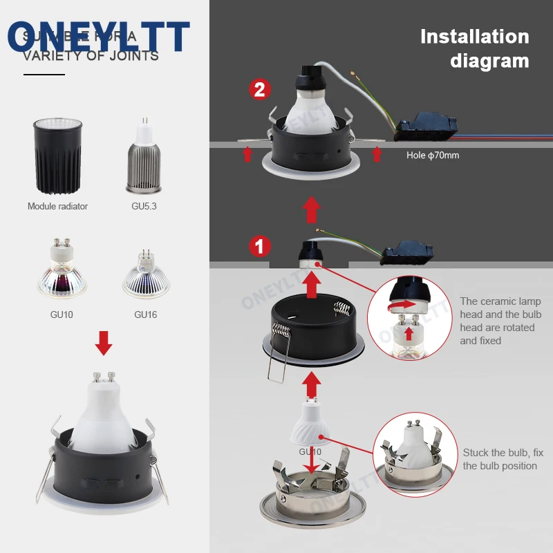 Nowy projekt IP65 wodoodporne wpuszczane GU10/MR16 oprawy reflektor Led oprawy Downlight rama okrągły kwadrat GU10 reflektor obudowa żarówki