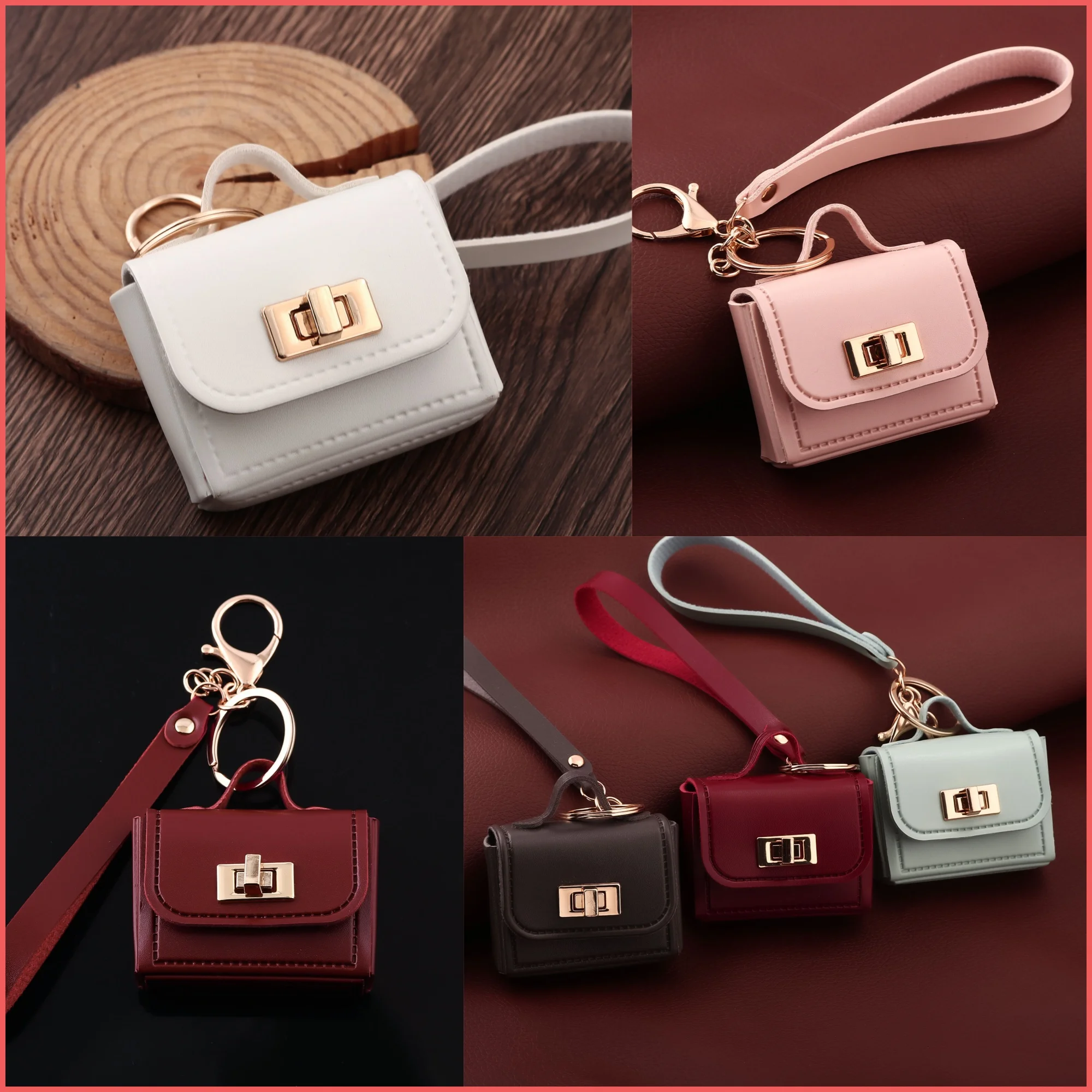 Mini Leather Openable Small Bag Keychain Pu Leather Hand Strap Coin Purse Accessories Pendant Bag Jewelry Gift