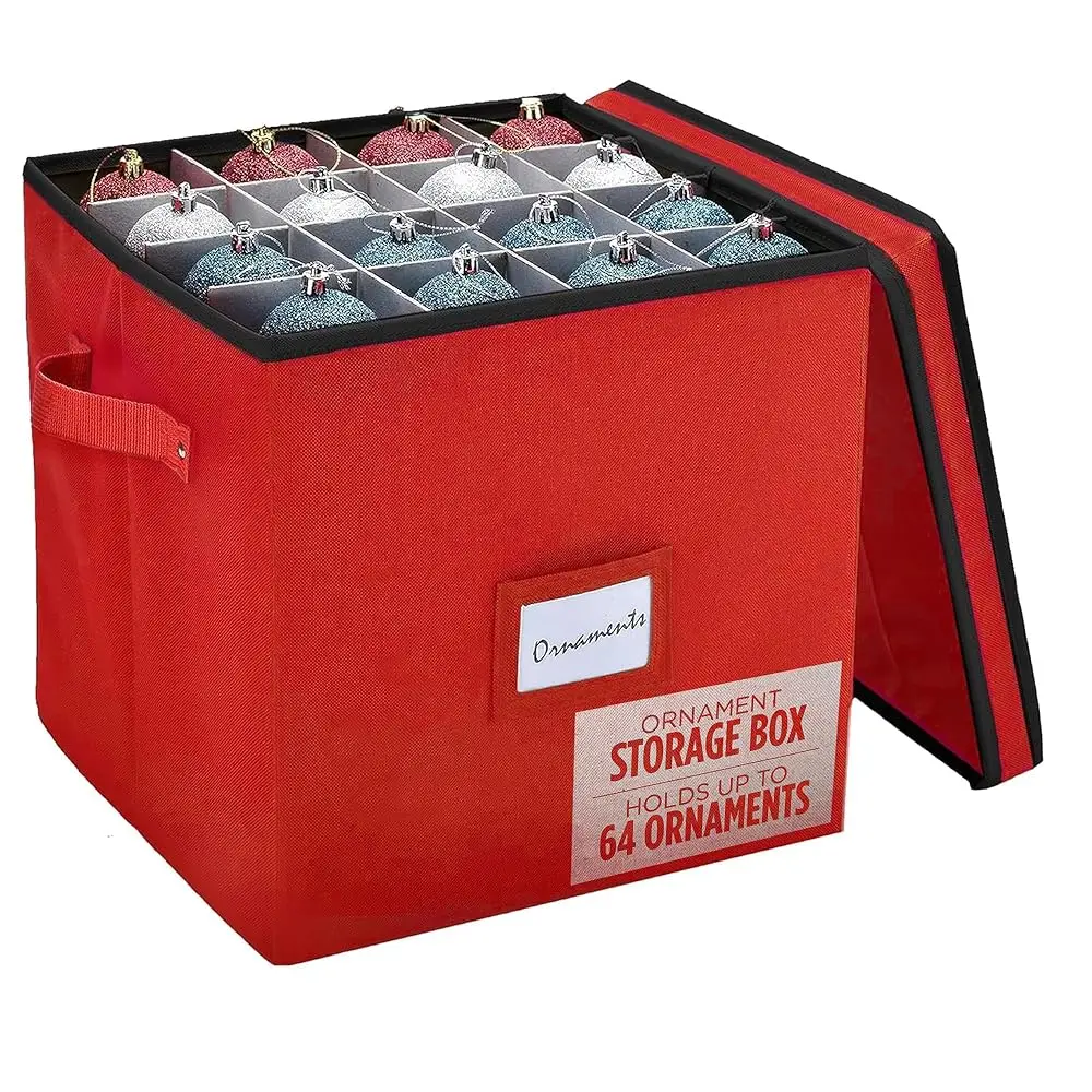 

Коробка для хранения рождественских украшений - вмещает до 64 праздничных украшений, регулируемые разделители, крышка, две ручки. Коробка для хранения