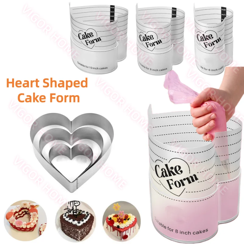 Molde de anillo para pastel ajustable en forma de corazón, herramientas retráctiles para Fondant, anillo para pastel de Mousse, círculo acrílico, anillo para hornear, herramientas para pasteles