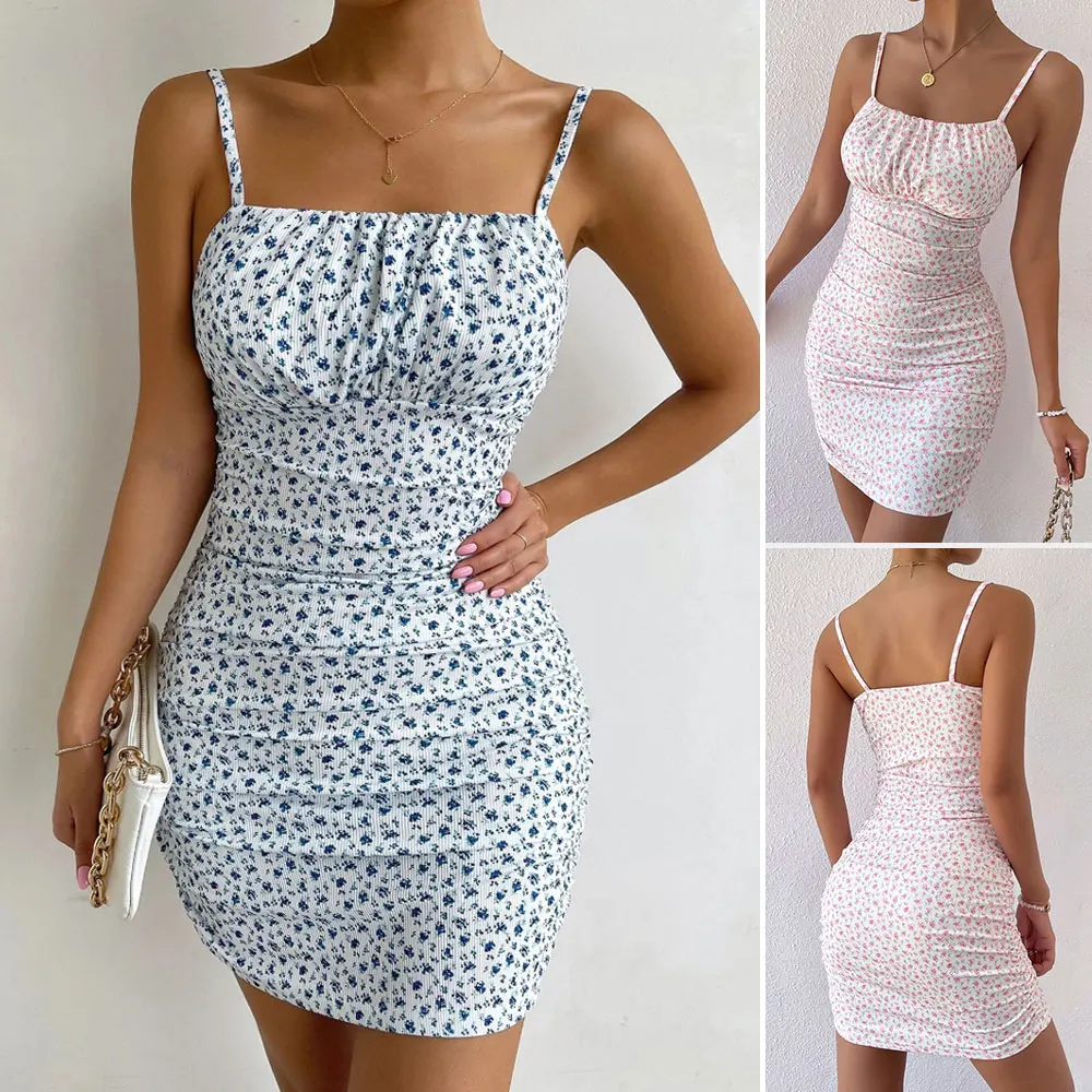 فساتين حريمي 2025 فستان صيفي قصير كامي مزين بالزهور بدون أكمام فساتين صغيرة مكشكشة للسيدات مقاس كبير ملابس نسائية #1