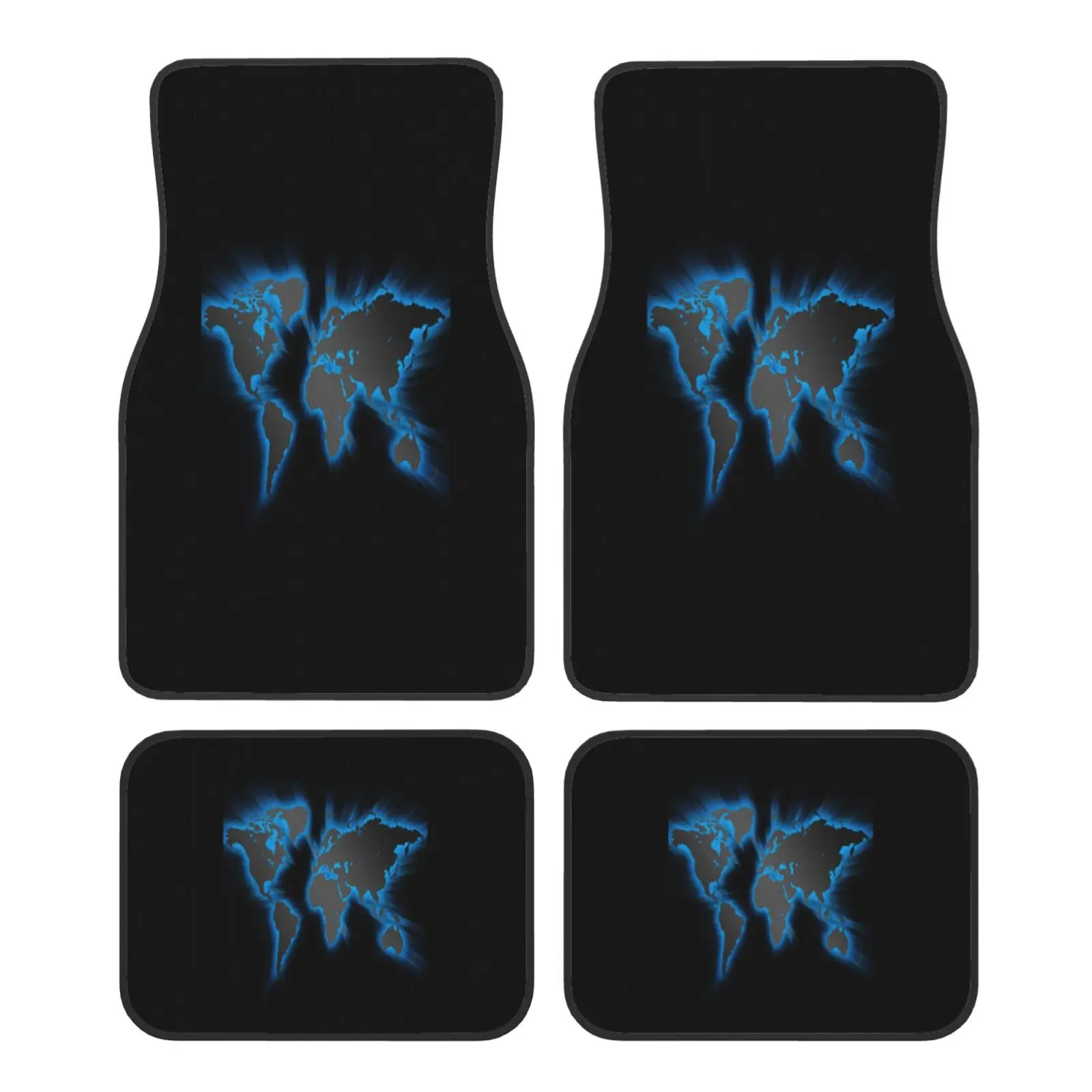 Emitting Blue Light World Map Pattern Print Car Floor Mats Durable Car Carpet Mat 4pcs with Anti-Slip Backing Fit for SUV Trucks