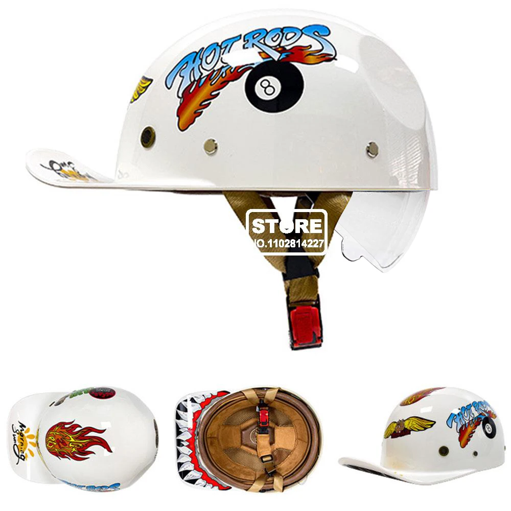 NONE Vintage Moto Helm DOT Zertifizierung Schutz Kappe Retro Motorrad Helm Männer Frauen Baseball Kappe Halb Helm 6