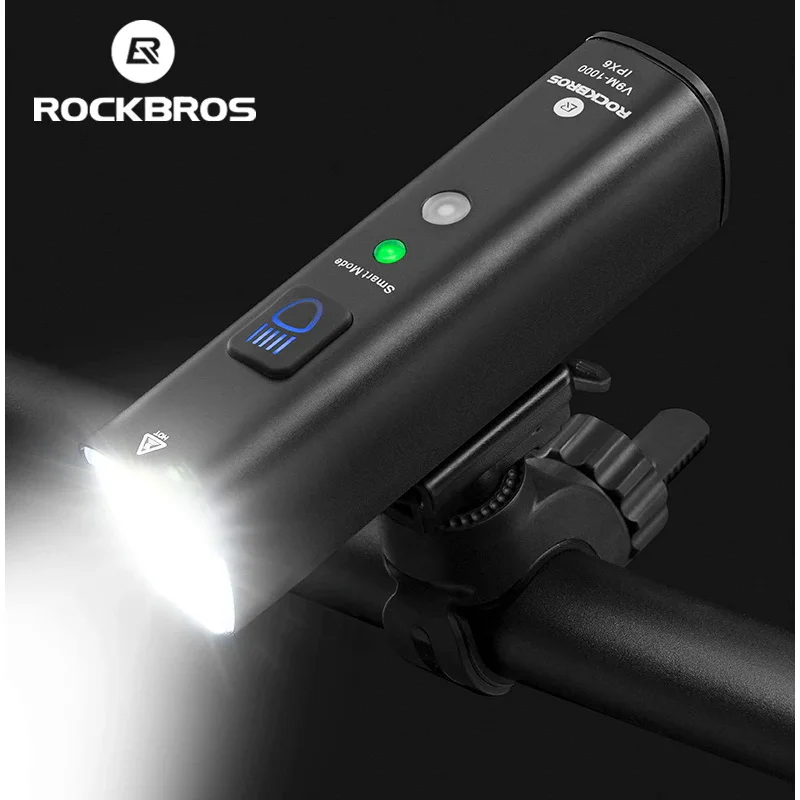 

ROCKBROS 1000Lumen Bike Front Light Flashlight Smart Vibration Sensing Bicycle Light LED Lamp Headlight IP6X Bike Accessories