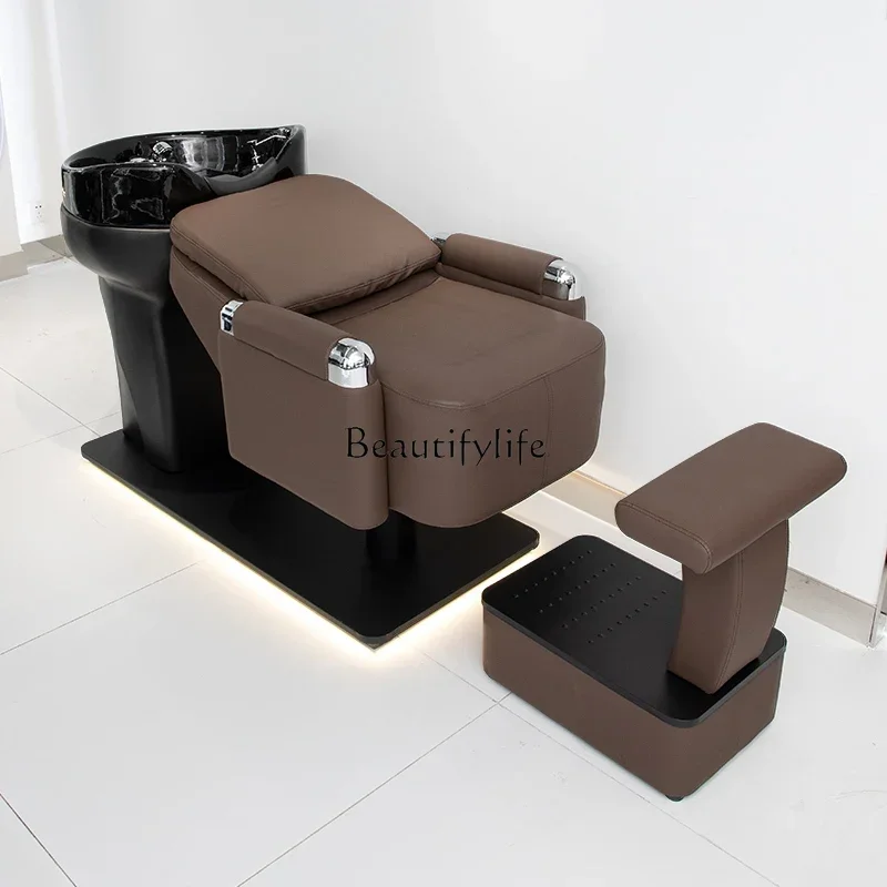 High-End Massage Shampoo Bed Stainless Steel Ceramic Basin Lying Half Flushing Bed with Water Heater