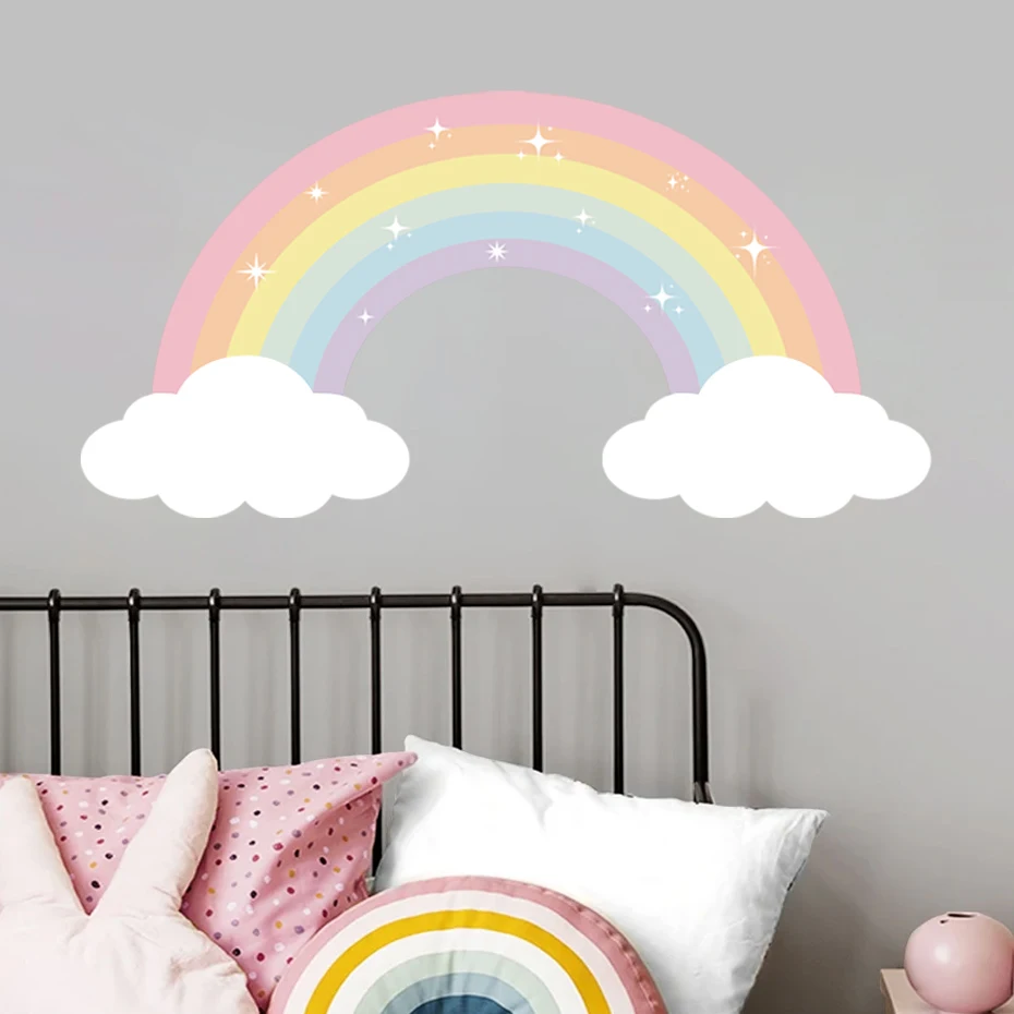 Cartoon Pastel Rainbow Clouds Custom Name Wall Decal Girl Nursery Removable Vinyl Wall Sticker Kids Bedroom Home Decor Gifts