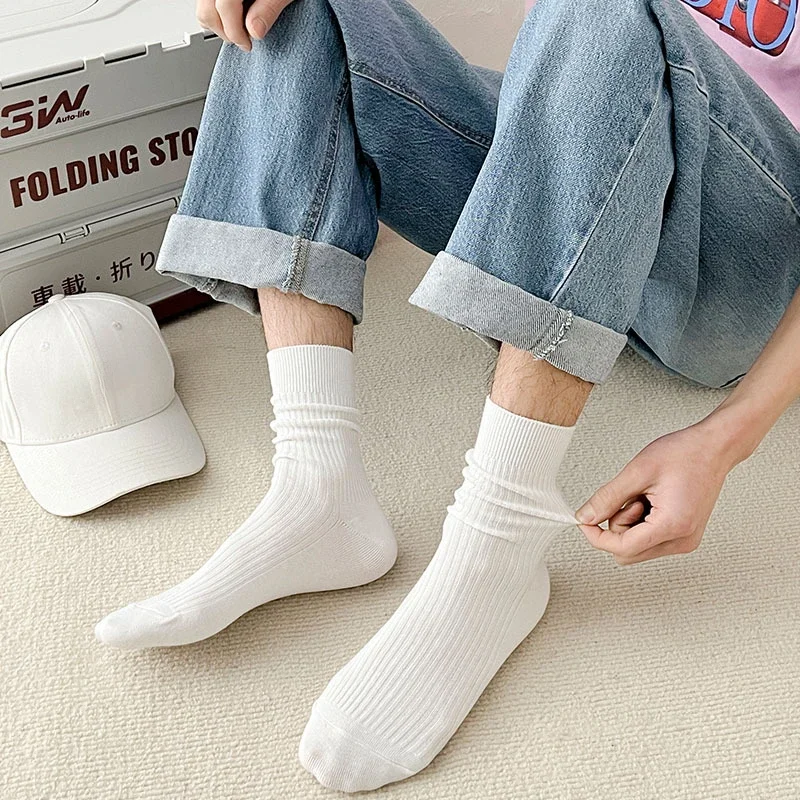 Mens Socks Casual Fashion Solid Color Black White Gray Socks Men Business Male Knitting Cotton Elastic Long Socks Christmas Gift