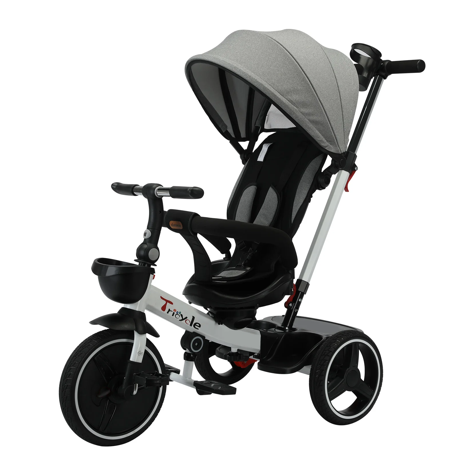 Image of Baby-Dreirad 5-in-1 Baby-Laufrad Kinderwagen Kinder-Dreirad Kleinkind-Dreirad mit abnehmbarem Schutzgitter und verstellbarem Verdeck