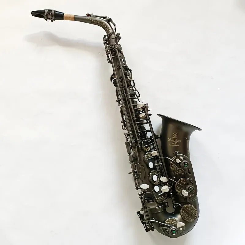 

New Japan 875 Retro Eb Alto Saxophone Unique Matte Black Nickel Plated Carved Surface E Flat Instrument Sax With Case