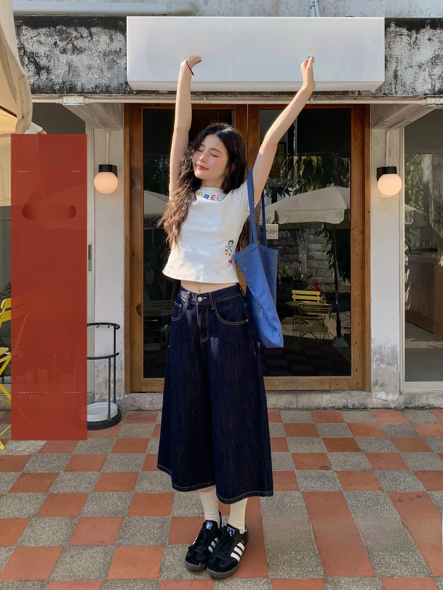 

Джинсы Deep Blue с высокой талией и прямыми штанинами, женские, летние, новый стиль, утягивающие, укороченные, длиной до колена, брюки средней длины