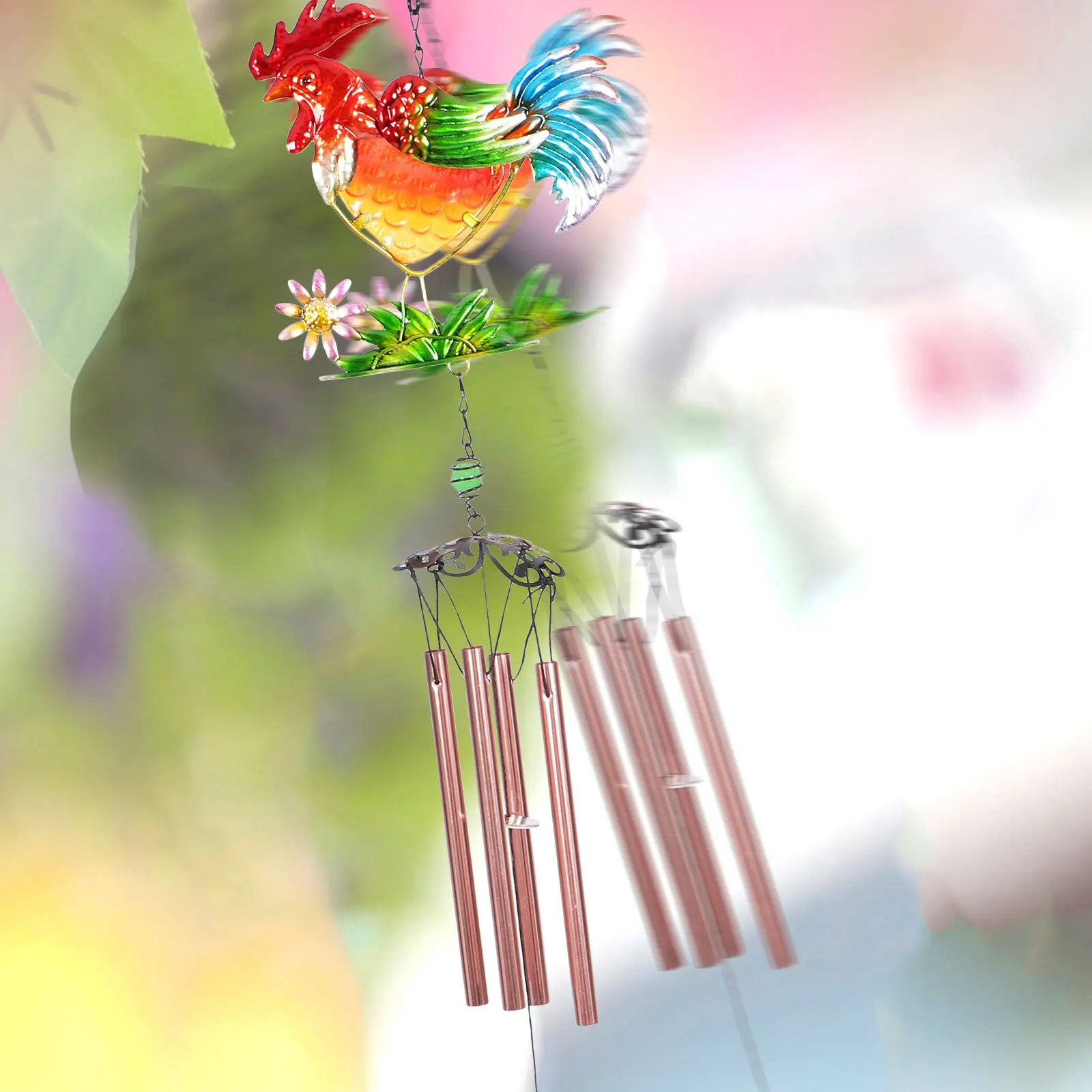 Exquisite Rooster Wind Chime Made of Premium Metal Tubes for Crisp Pleasant Sound Garden Patio Yard Home Living Room Bedroom