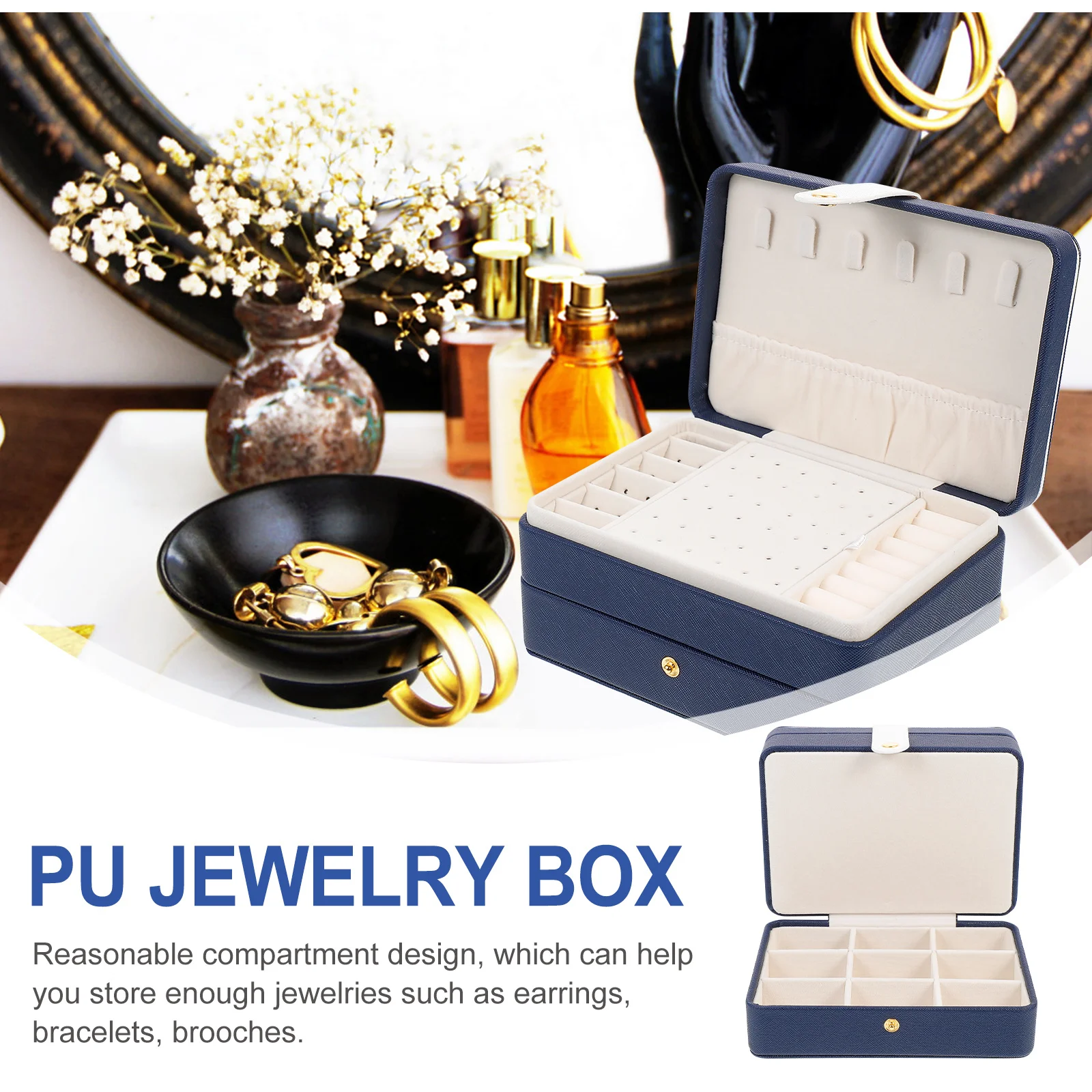 PU Jewelry Organizer Portable Multilayer Box for Necklaces Rings Earrings Storage Travel Case Home Decor Gift
