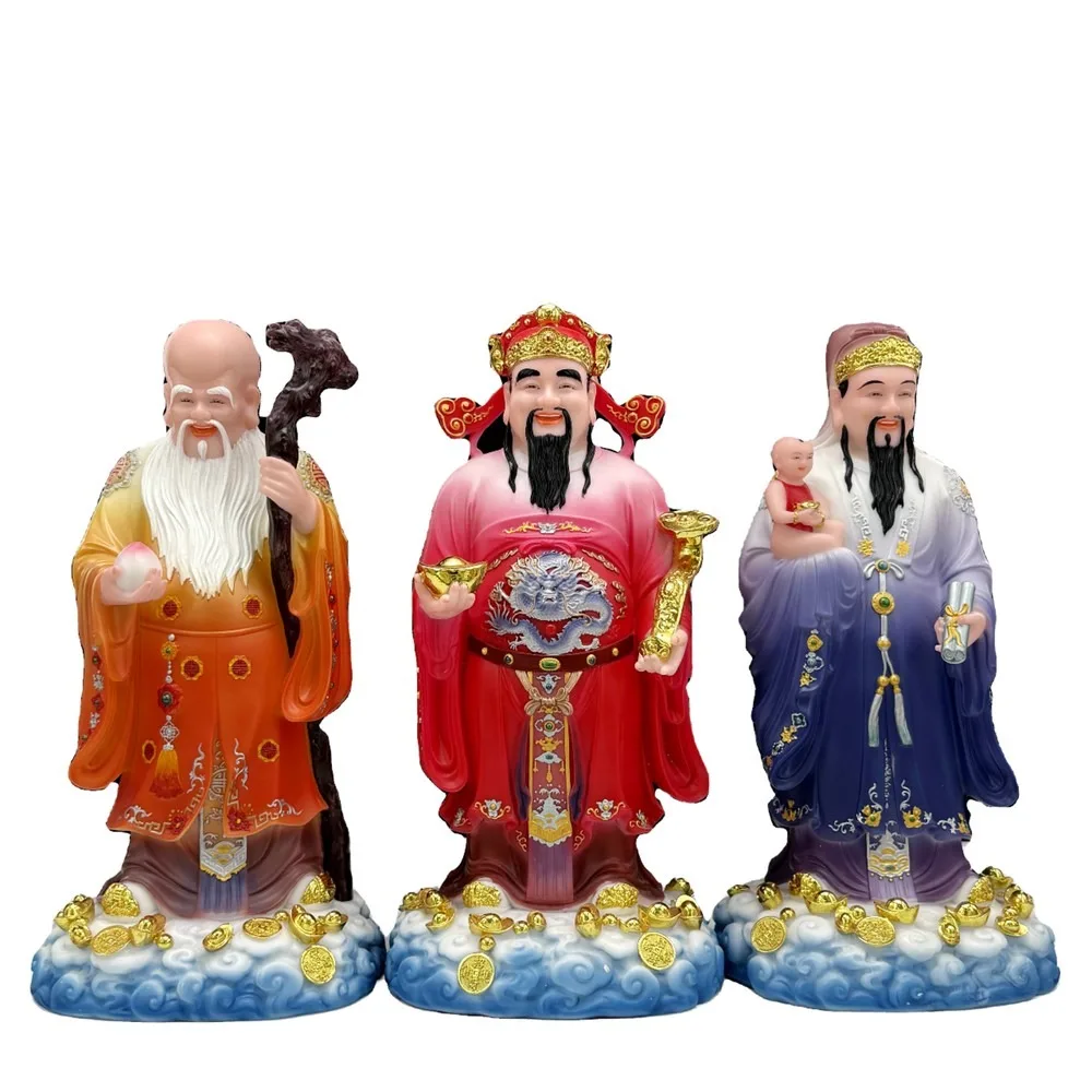 White Resin Buddha Statue God of Wealth Taoist Fairy Fu Shou Buddhism Figurine Feng Shui Home Decor Ornament