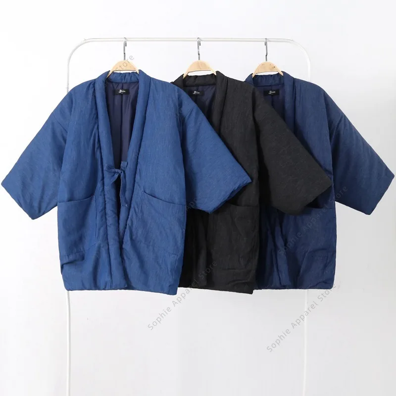 

Japanese Hanten Jacket Kimono Cardigan Men Women Winter Padded Wadded Haori Coat Traditional Loose Fit Quilted Denim/Cotton Tops