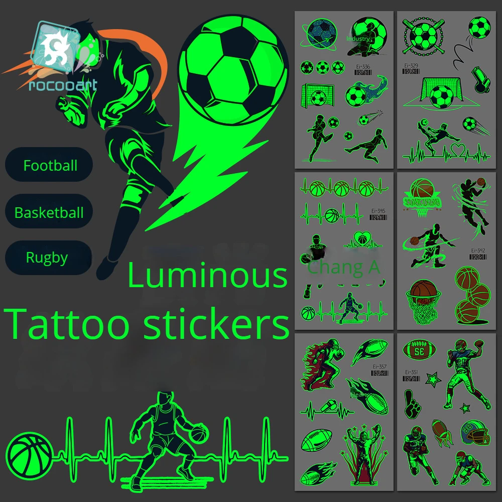 

New Nightlight Tattoo Cool Basketball Football Rugby Elements Luminous Arm Decal Temporary Tattoos Sticker Size:120 * 75mm