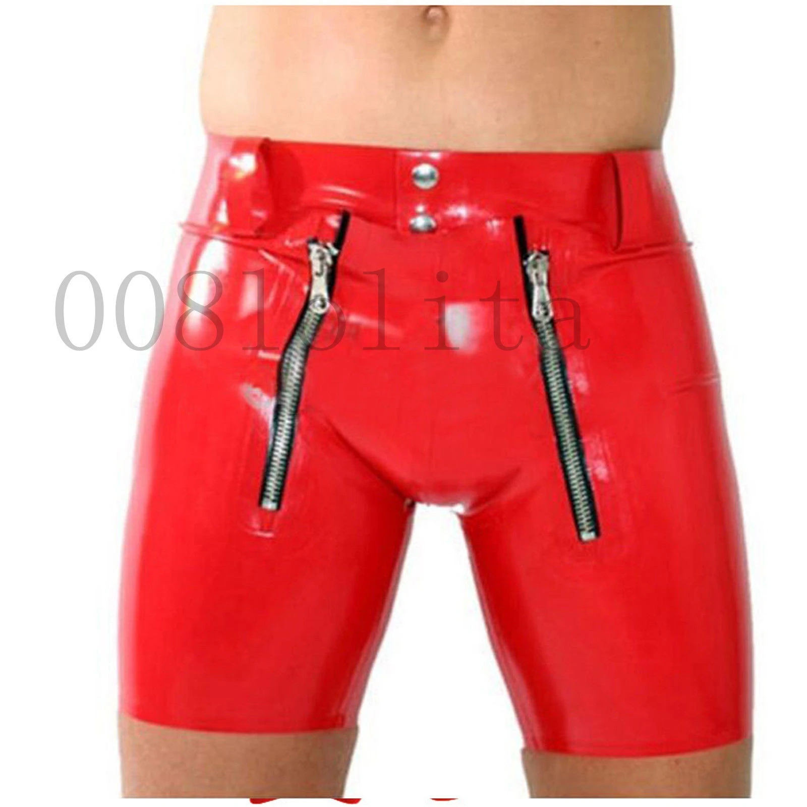 

Latex Rubber Gummi Short Pants Red Sports Tight Shorts with Zipper Size XS~XXL