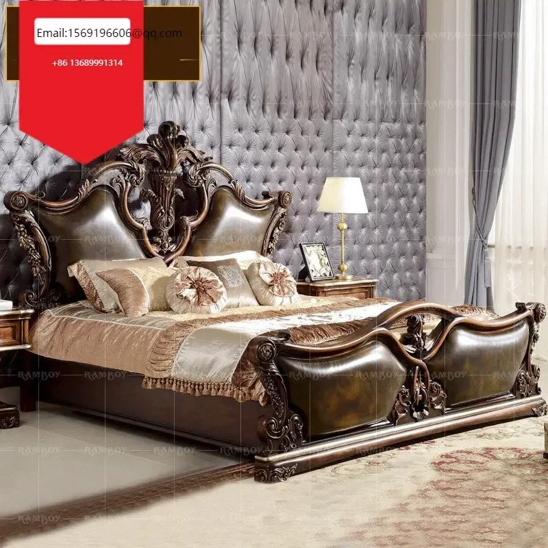

European style wedding solid wood luxury palace king bed villa noble princess master double bed