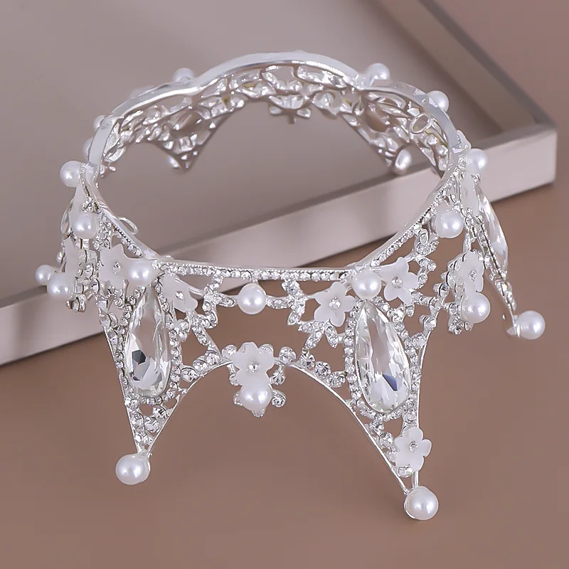 Crystal Pearl Round Crown Tiara Rhinestone Prom Diadem Crown For Women Bridal Wedding Hair Accessories Jewelry Crown Tiara Gift