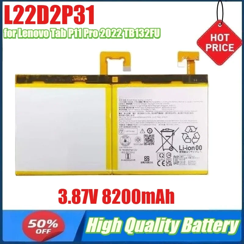 

3.87V 8200mAh L22D2P31 Battery for Lenovo Tab P11 Pro 2022 TB132FU TB138FU TB138FC Flat Battery