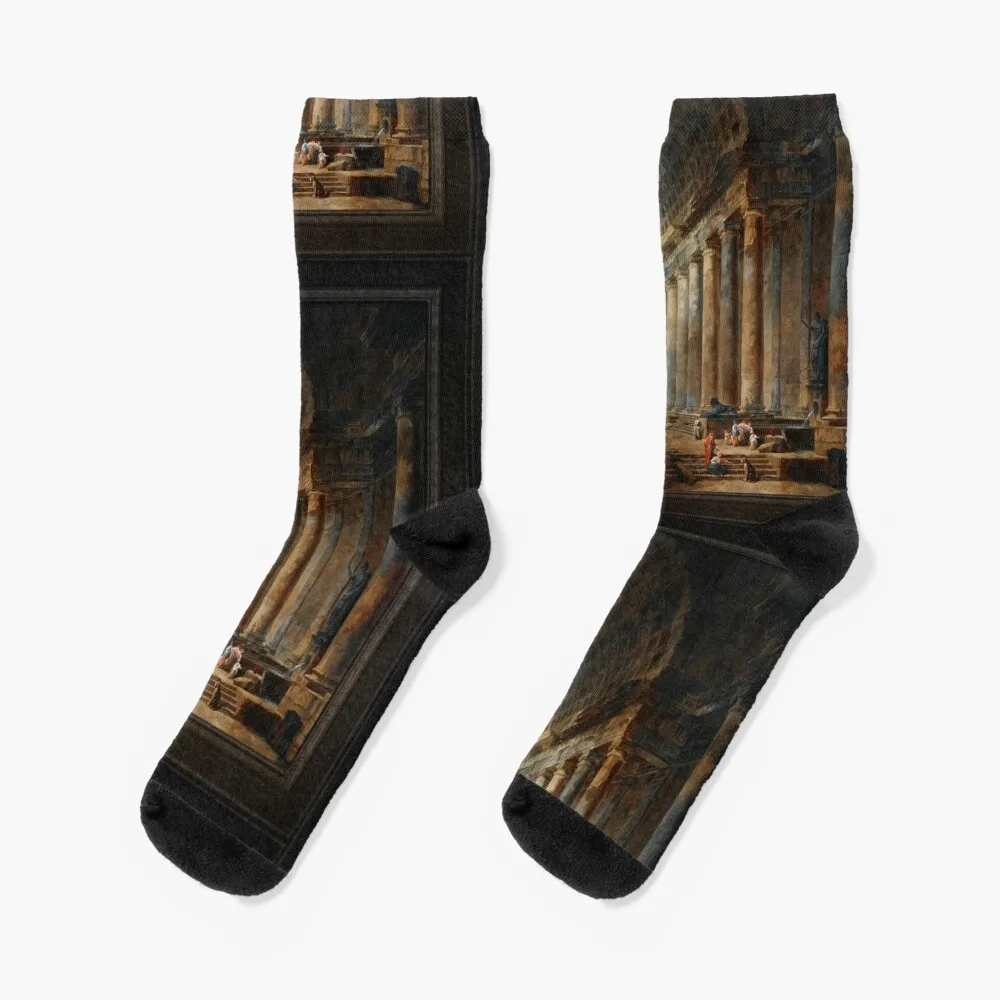 

The Old Temple by Hubert Robert Remastered Xzendor7 Classical Fine Art Reproduction Socks essential Wholesale Socks Woman Men's