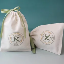 Organic Cotton Gift Bags Sage Ribbon Jewelry Packaging Bag Eco-Friendly Birthday Wedding Party Candy Favor Sack