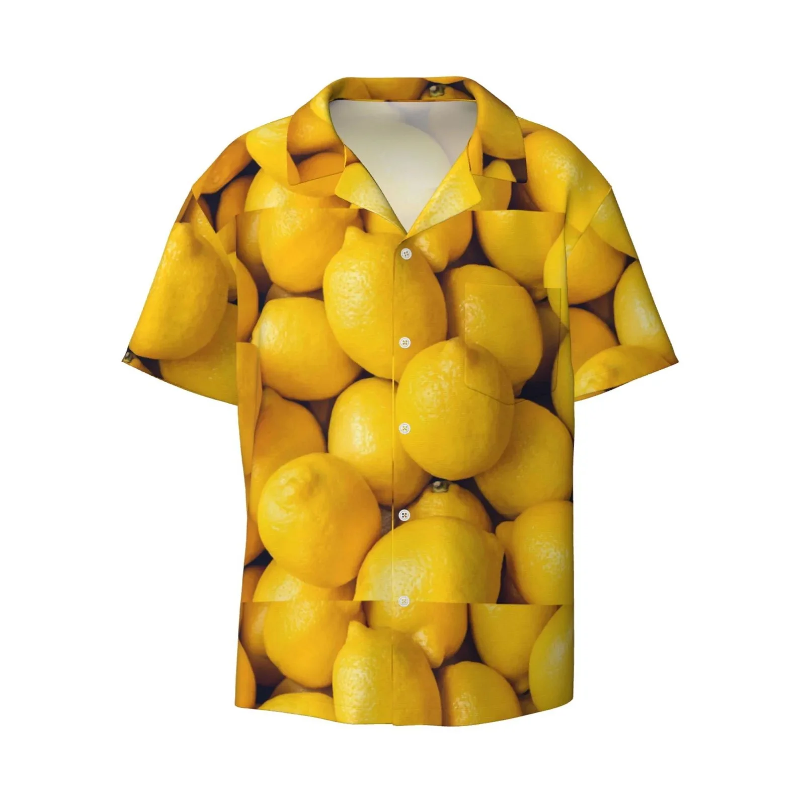 Full Print Fruit Lemon Graphic Hawaii Beach Shirts Summer Short Sleeve Plus Size Button Up Blouse Shirts Mens Tee Shirt Tops