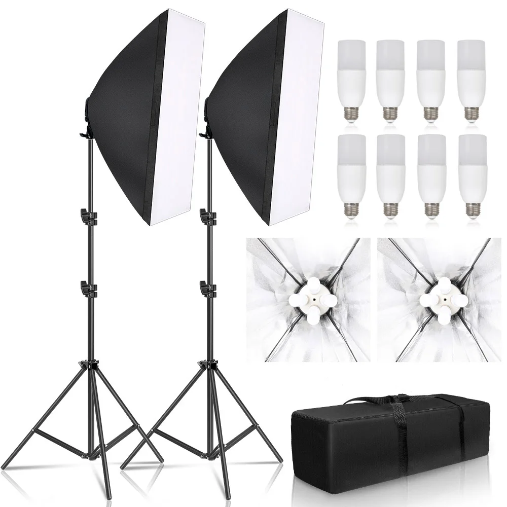 Softbox Lighting Kit 2 Pack Light Box 5500K Kit Photography Flash 50x70CM E27 Photo Studio Camera Feflector Photo Video Shooting