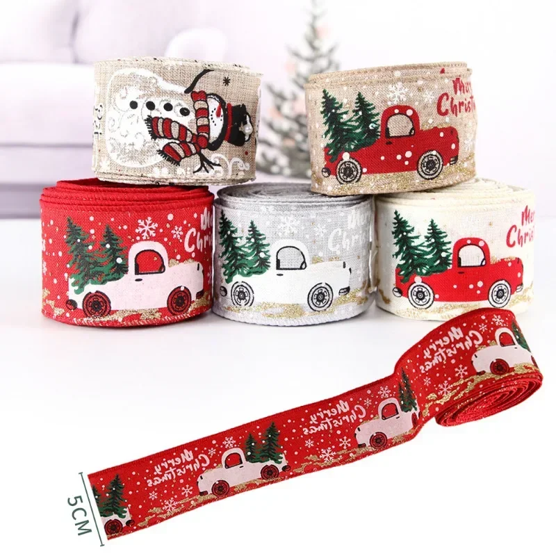 Christmas Ribbon Classic Wrapping Christmas Tree Ribbon Wreath Bows DIY Fabric Swirl Ribbon Burlap Ribbons with Wired Edge Gift