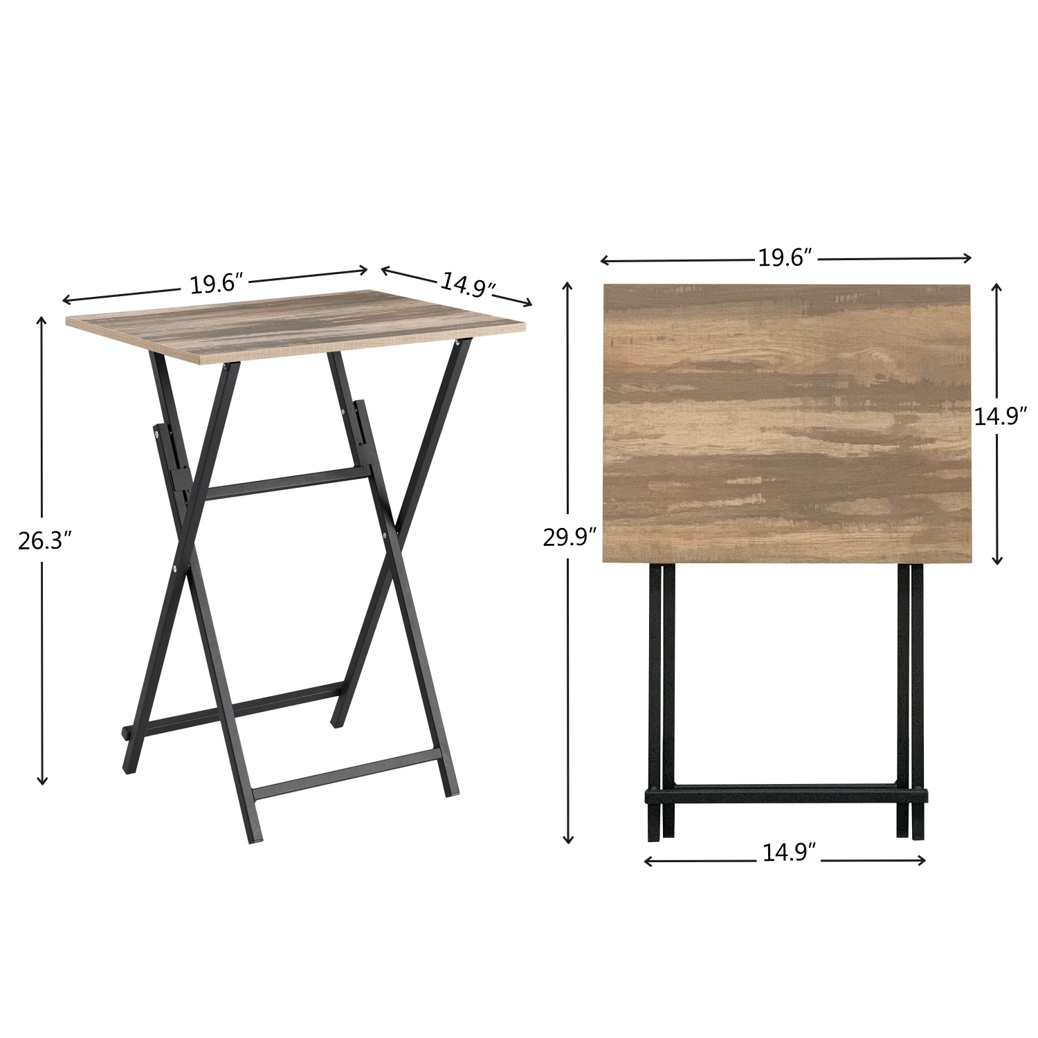 Portable 2-Piece Folding TV Tray Table for Small Spaces - No Assembly Required - Space-Saving Rustic Brown and Black Industrial