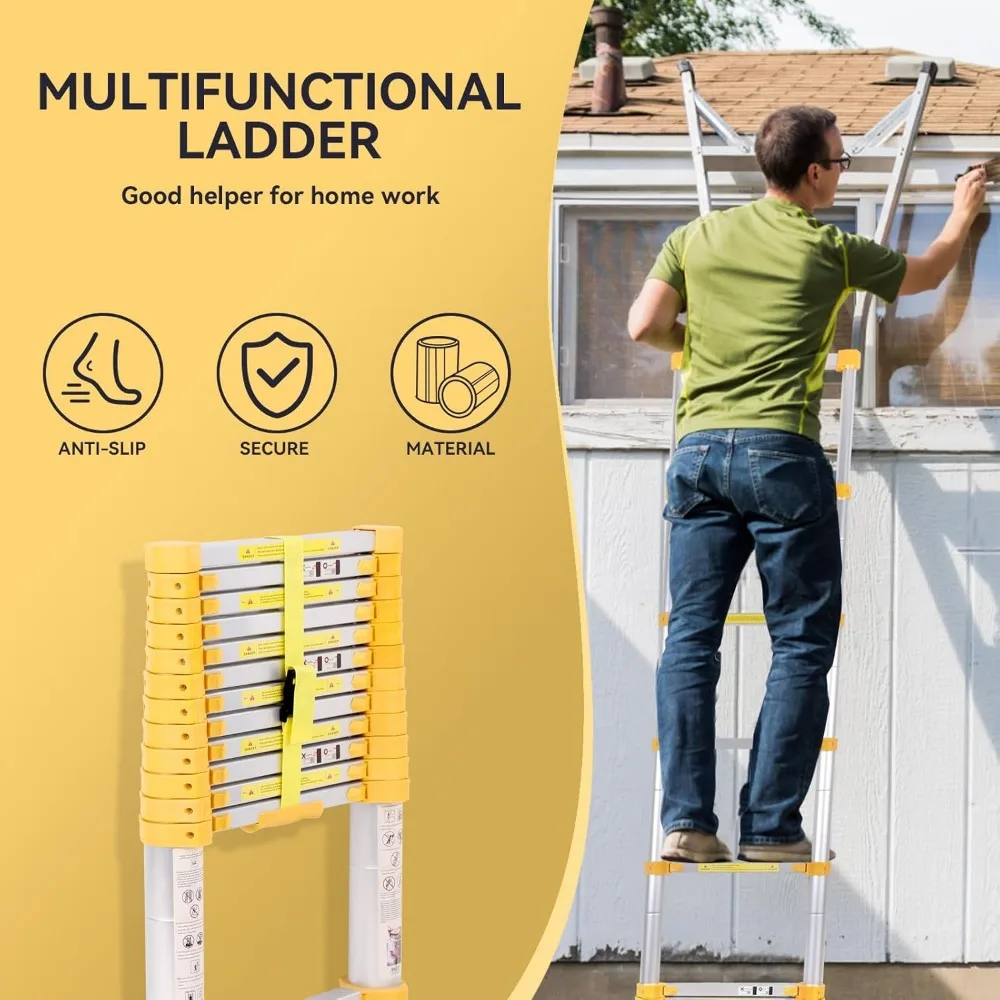 

Telescopic Ladder, Ladder W/Triangle Stabilizers & Detachable Hooks, 330lbs Capacity Collapsible Roof Ladder, Telescopic Ladder