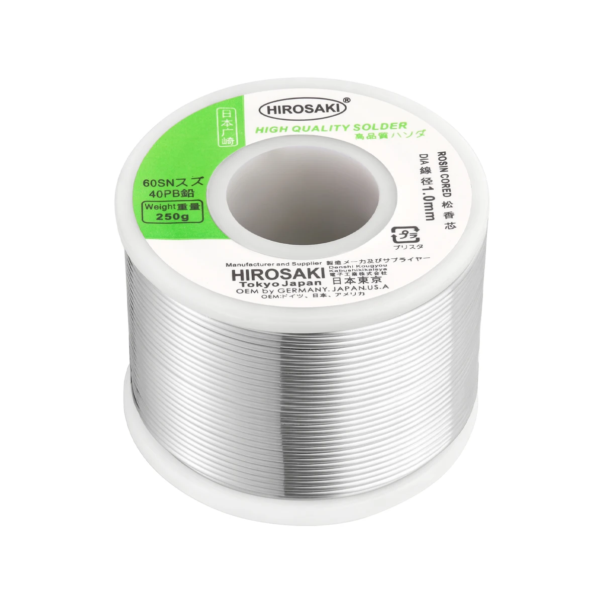 JAPAN HIROSAKI Solder Wire 60/40 250g Tin-Lead SN60PB40 Low Melting Temperature 0.5mm 0.8mm 1.0mm 1.2mm 2.0mm Rosin Core Flux2%