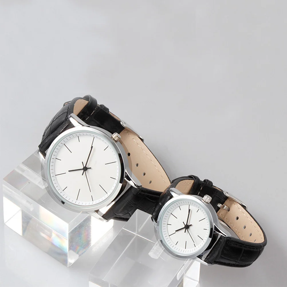 2Pcs Couple Watches Strap Fashion Quartz Wrist Watches Black Band White Dial Precise Movement Adjustable PU Band