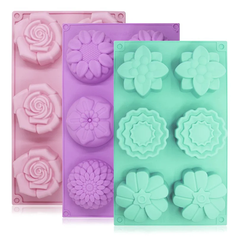 

3 Packs Mixed Silicone Flower Shape Cake Mould 6-Cavity flowers Silicone Molds for Homemade Soap Cake Chocolate Ice Cube Trays