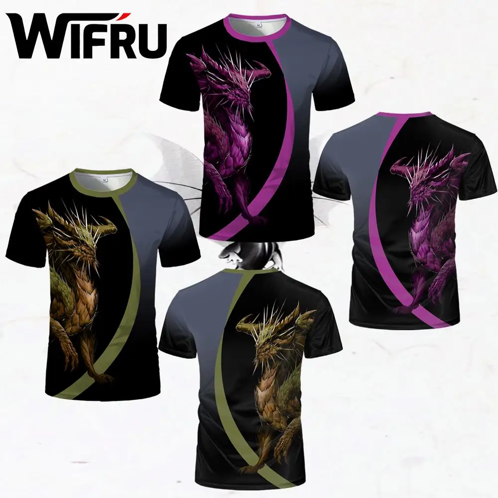

WIFRU 3D Style Dragon Print Graphic Men's T-shirt Summer Casual Breathable Short-sleeve Tees Trend Streetwear Unisex Y2K Clothes